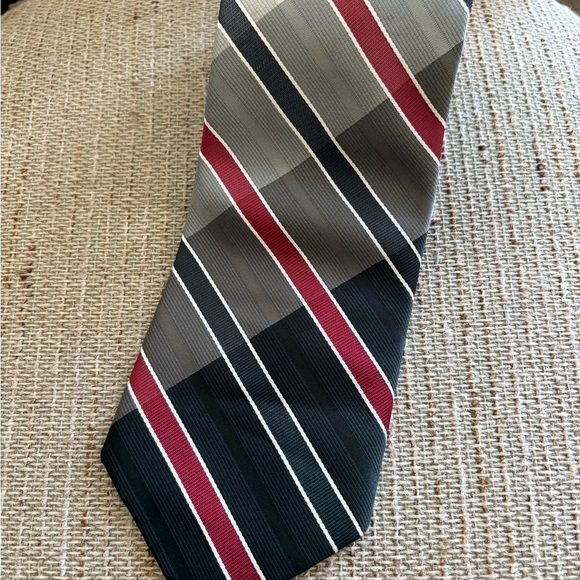 Christian Dior Cravates Vintage Striped Tie in Red, Black, and Gray - Picture 1 of 8
